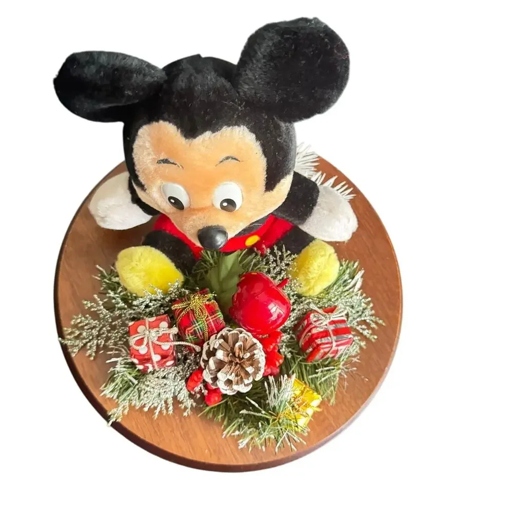 Disney Vintage Mickey Mouse Lefton Wooden Base Christmas Holiday Table Decor‎